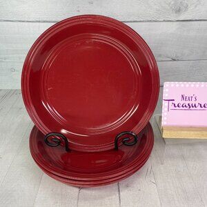 Mainstays RAINFOREST RED Embossed Ring Stoneware 10.75" Dinner Plates Set of 4